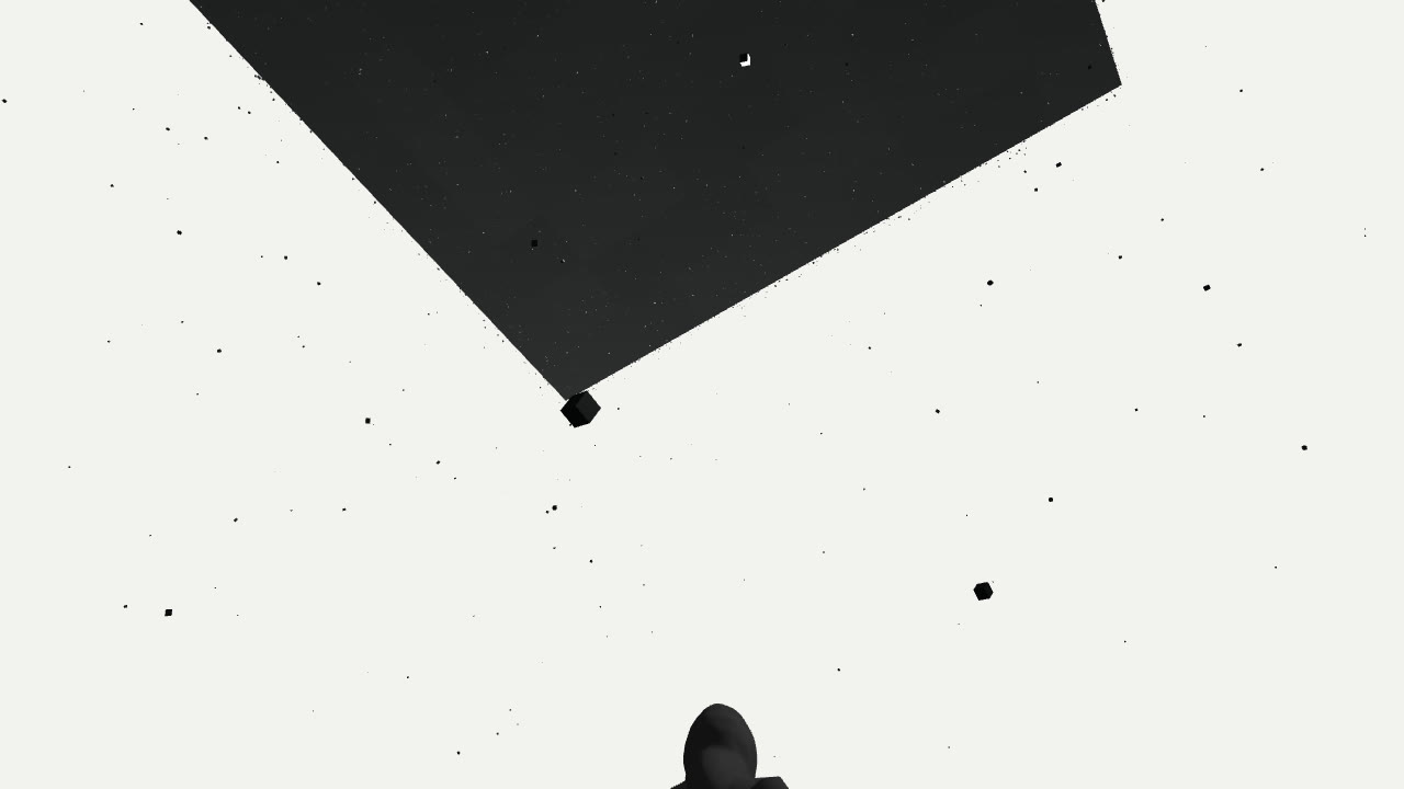 Third-person view looking up at the monolith cube inside THE CORE